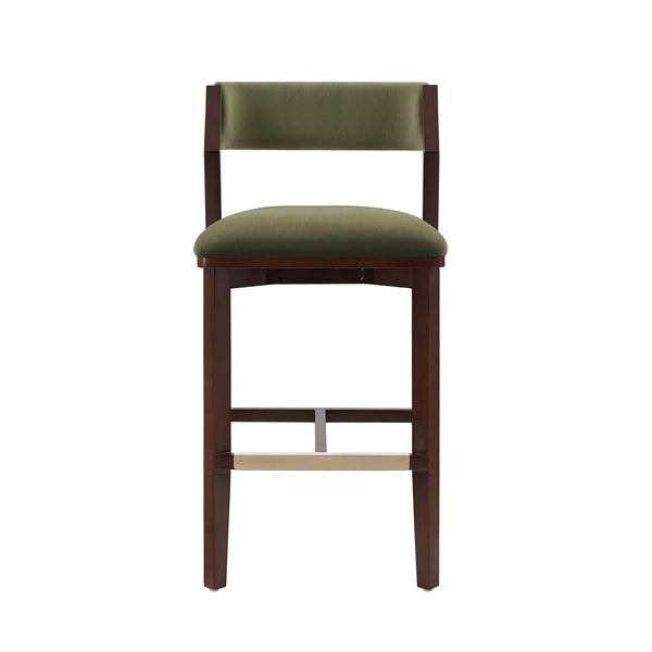 English Elm Patricia Velvet Upholstered Barstool with Dark Walnut Frame, Gold Footrest Accent, Commercial Grade Green B365P398055