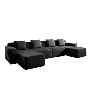 English Elm Modular U-Shaped 4-Seat Sectional Sofa With Movable Ottomans & Plush Pillows, Cloud-Like Comfort W3041S00329