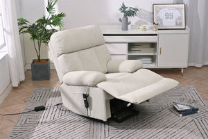 English Elm Oversized Power Lift Recliner Chair with Remote Control, Spacious Fabric Seat and Side Pocket for Comfort and Support Light Gray W1028P261273