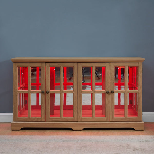 English Elm Led Antique Display Cabinet With Adjustable Shelves, 4 Glass Doors & Smart Led Lighting For Collectibles W2275P231689