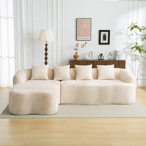 English Elm Full L-Shape Sectional Sofa with Curved Chaise, Modular Chenille Couch, High-Density Comfort for Apartment Living Beige W3612S00004