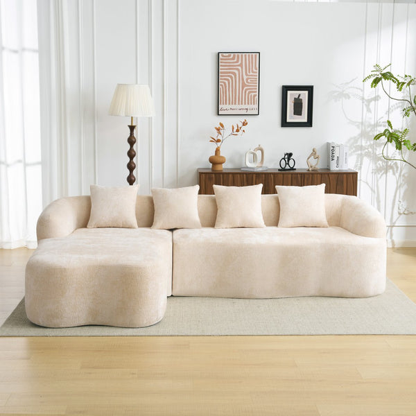 English Elm Full L-Shape Sectional Sofa with Curved Chaise, Modular Chenille Couch, High-Density Comfort for Apartment Living Beige W3612S00004