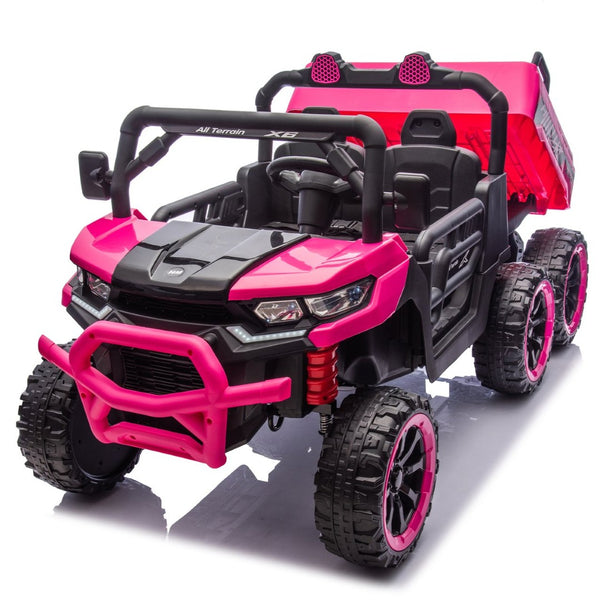 English Elm 24v Two Seat Kids Electric Dump Truck Six Wheel 4wd Utv with Parental Remote Pink W1578P268990