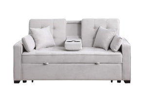 English Elm Corrado Woven Fabric Sleeper Loveseat with Console Cup Holders and Charging Ports Light Gray B2749S00243