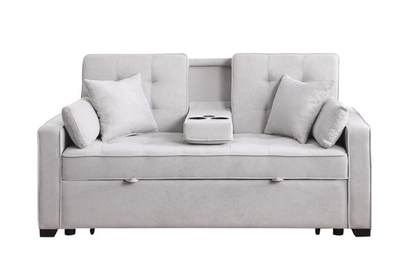 English Elm Corrado Woven Fabric Sleeper Loveseat with Console Cup Holders and Charging Ports Light Gray B2749S00243