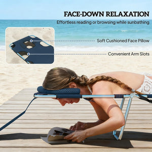 English Elm Outdoor Folding Chaise Loungers Set of Two with Face Cavity for Pool and Patio T3971P481651