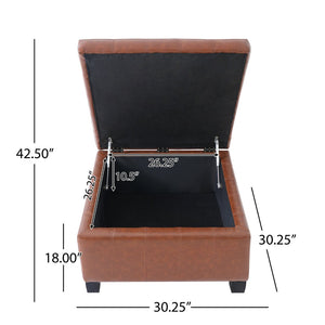 English Elm Black Tufted Pu Lift Top Storage Ottoman with Rubberwood Legs for Living Spaces Light Brown N779P404084L