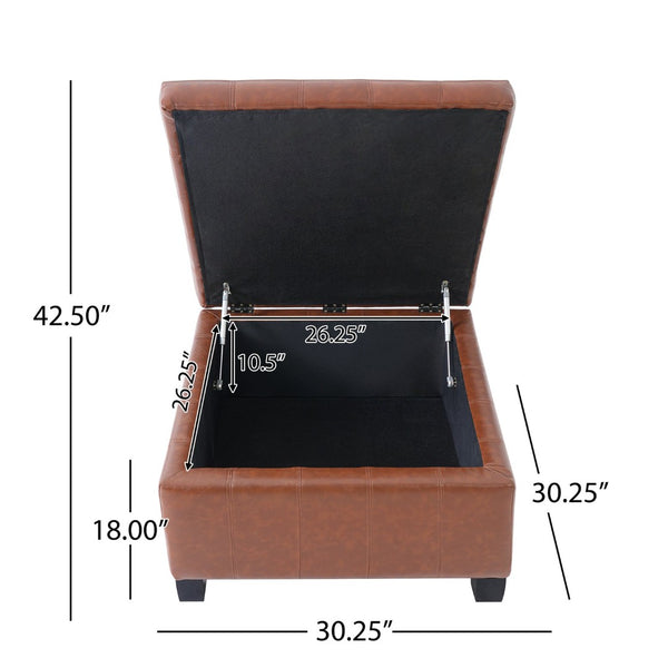 English Elm Black Tufted Pu Lift Top Storage Ottoman with Rubberwood Legs for Living Spaces Light Brown N779P404084L