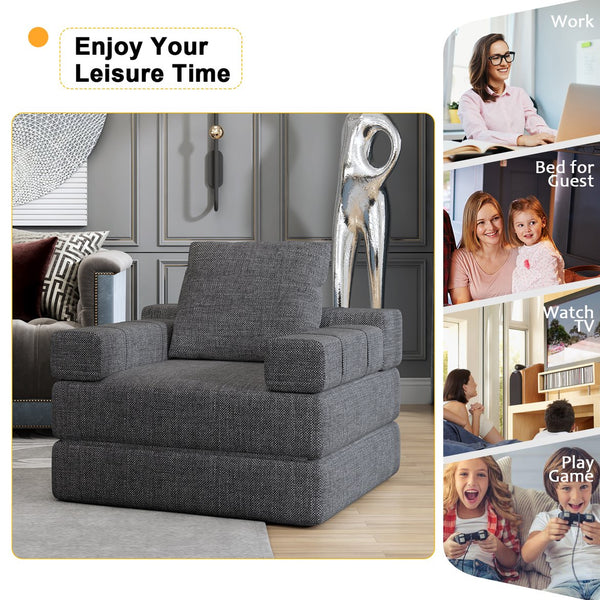 English Elm Single linen folding sofa chair converts to single bed | Ergonomic high-density foam, breathable, versatile comfort DARK GREY W2113P182681