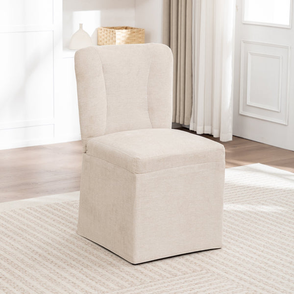 English Elm Linen Modern Dining Chairs Set of 2 — Padded Armless Fabric Side Chairs with Iron Legs, 250lb Capacity Beige W1170P365351