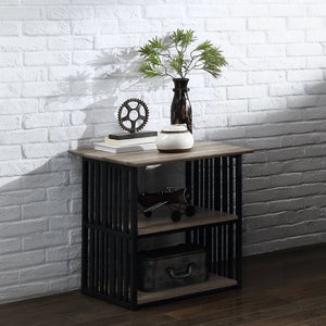 English Elm Rustic Industrial Nightstand with Black Metal Frame and Antique Oak Top, 2 Open Shelves, 22" W B011P316888