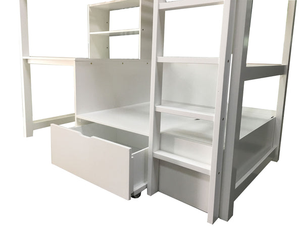 English Elm Modern Twin-Over-Full Bunk Bed with Angled Ladder, Solid Hardwood Frame and Patented Lock Joint White 73 L x 45 W x 5 H B2741S00326