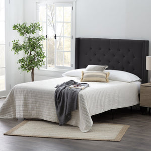 English Elm Lucid Charcoal Wingback Diamond Tufted Headboard Twin — Plush Padded 54.5" Tall, Easy Attachments, Zippered Hardware Compartment B350P326221