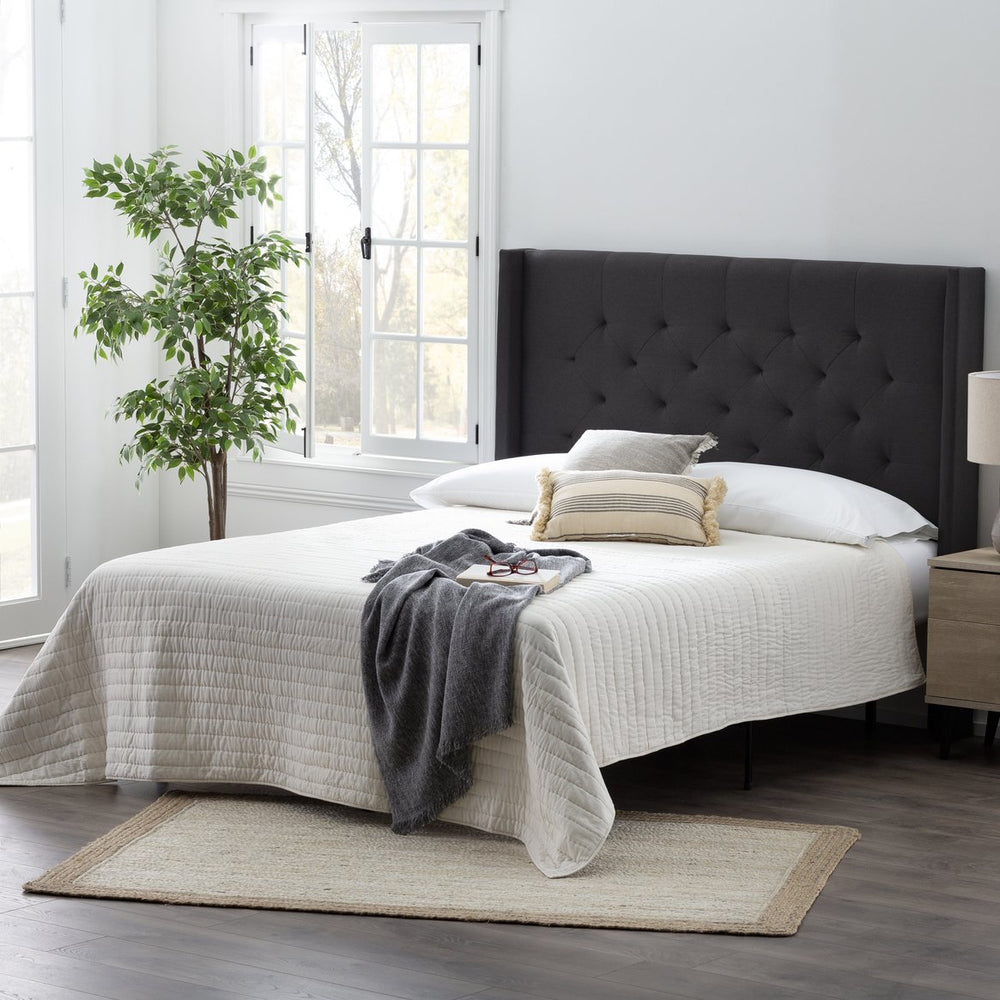 English Elm Lucid Charcoal Wingback Diamond Tufted Headboard Full — Plush Upholstered 54.5" Tall, Easy Mount B350P326220