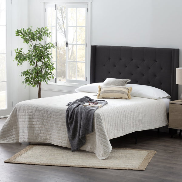 English Elm Lucid Charcoal Wingback Diamond Tufted Headboard Full — Plush Upholstered 54.5" Tall, Easy Mount B350P326220