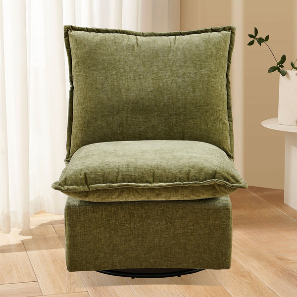 English Elm Detachable Chenille Swivel Rocking Chair with Ergonomic Curved Back, Metal Legs, Plush Comfort Green W1164P190849