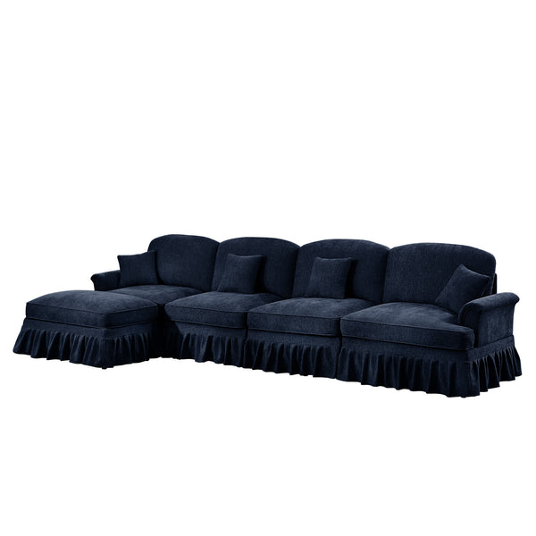 English Elm Classic Three Seater Modular L-Shaped Sectional Sofa With Flared Arms, Ruffled Skirts & Ottoman W3041S00261