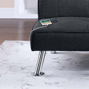 English Elm Black Adjustable Sofa With Usb Port - Modern Tufted Upholstered Couch For Living Room & Guest Use B011P381495