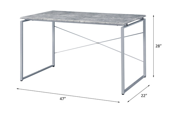 English Elm Jurgen Industrial Faux Concrete Writing Desk with Silver Metal Sled Base, Modern Office Table 48" B2726P282410