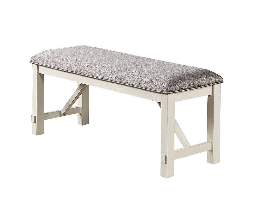 English Elm Dining Gray Wood Bench with Gray Upholstered Cushion Seat 50" x16" Farmhouse White Trim Comfort B01163921