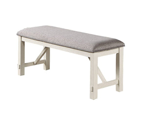English Elm Dining Gray Wood Bench with Gray Upholstered Cushion Seat 50" x16" Farmhouse White Trim Comfort B01163921
