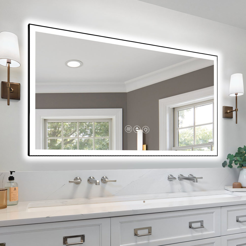 English Elm 72x32 Frameless LED Bathroom Mirror Smart Anti-Fog Dimmable 3-Temp 50k Hr Tempered Glass Finish T3757P347001