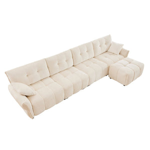 English Elm Modular Chenille Sectional Sofa with Ottoman Solid Wood Frame Living Room Seating White W714S01657