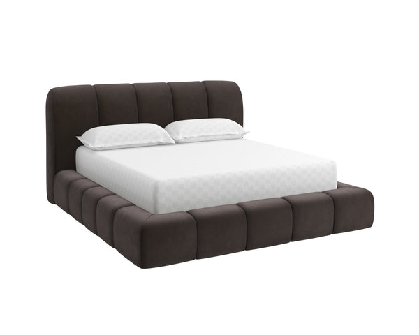 Sunpan OLENA Bed - Plush Modern Design in Meg Ash Fabric with Elegant Channeling and Easy Setup Features Grey 112527