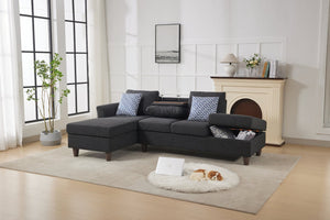 English Elm Hidden Compartment Modular Sectional with Pull Out Drawer and Coordinated Accent Pillows Black+ Gray B2730S00062