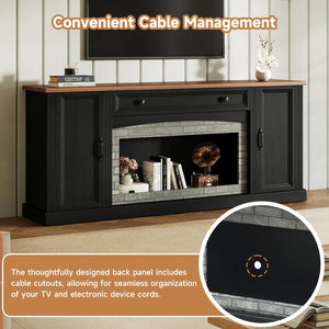 English Elm Elegant Walnut Media Console with Gray Brick Base Open Bay and Adjustable Shelving Black N721P394506B