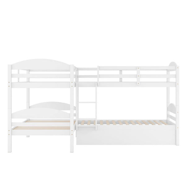 English Elm Twin L-shaped Mission Bunk with Trundle Sleeps Five Solid Pine Kids Room Bed LT000024AAK