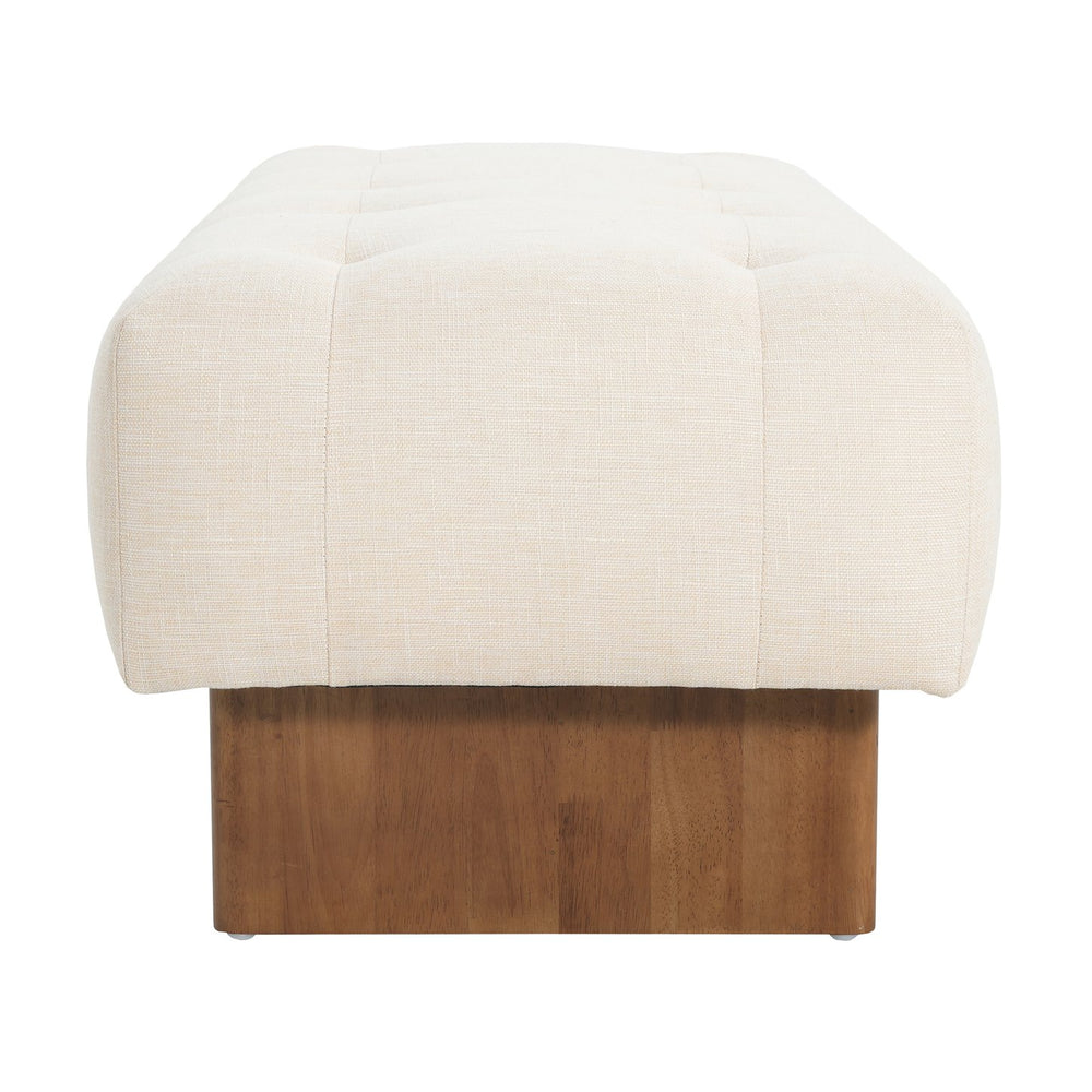 English Elm Christopher Knight Home® - Rectangular Tufted Linen Ottoman Bench With Solid Wood Legs - Versatile Beige Footstool & Seating N757P296695I