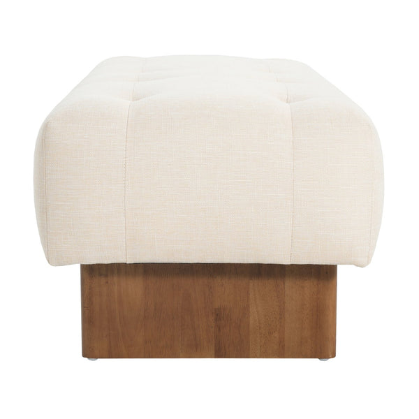 English Elm Christopher Knight Home® - Rectangular Tufted Linen Ottoman Bench With Solid Wood Legs - Versatile Beige Footstool & Seating N757P296695I