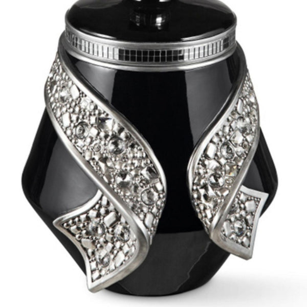 English Elm 14" Luxurious Polyresin Jewelry Box Stellaire — Black & Silver Bejeweled Bow Tassel Decorative Gift B072116366