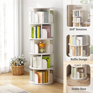English Elm 5 Tier Rotating Bookshelf Tower with Curved Edges, 360° Smooth Spin, Stable Double-Layer Base, Space-Saving Storage White W3204P293743