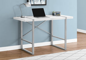 English Elm Computer Desk - Sleek White Laminate With Grey Metal Frame, Perfect For Home Office & Small Spaces B2710P219885