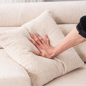 English Elm LY-029 Apricot Modular 4-Seater Sofa with Wood-Grain Chenille, High-Density Foam, 2 Pillows, Durable Comfort W2231S00023