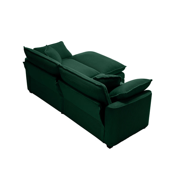 English Elm Corduroy Two-Seater Sofa With Ottoman - Chic L-Shaped Design For Stylish, Cozy Small Spaces! W714S00810