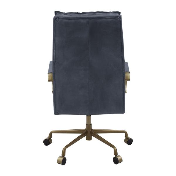 English Elm Tinzud Gray Top-Grain Leather Office Chair with 360° Swivel, Adjustable Height, 5-Star Casters B2726P287328