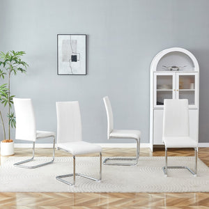 English Elm 4-pack Pu High-back Dining Chairs with Powder-coated Metal Legs for Modern Kitchens White W3875P372869