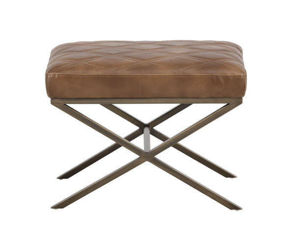 Sunpan Wisconsin Stool - Elegant Mid-Century Design with Antique Brass Base and Double-Stitched Seat Style Tobacco Tan