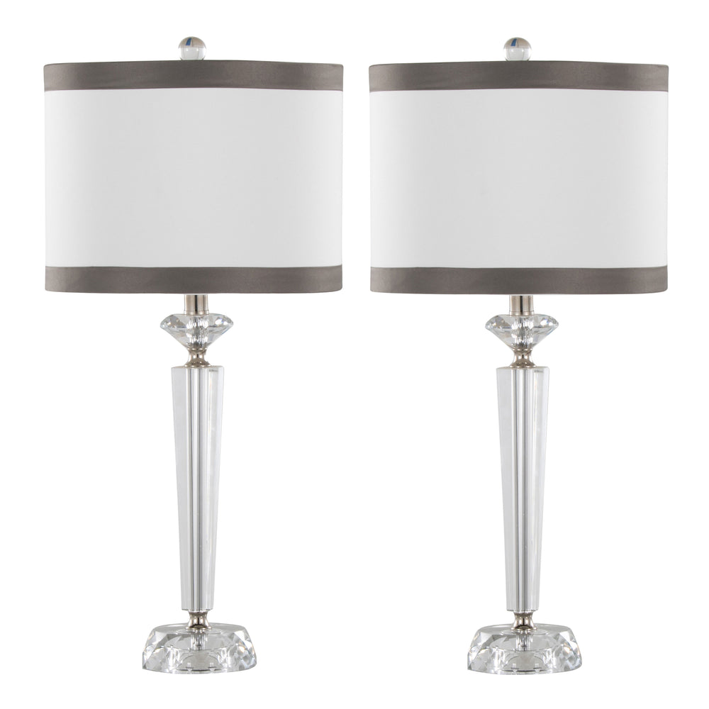 English Elm Diamond Torch 25.75" Crystal Table Lamp Set of 2 — Faceted K9 Bases, Off-White Linen Shades, Nickel Trim B202P224009
