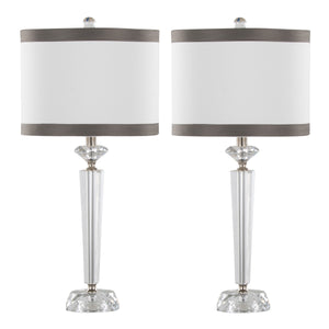 English Elm Diamond Torch 25.75" Crystal Table Lamp Set of 2 — Faceted K9 Bases, Off-White Linen Shades, Nickel Trim B202P224009