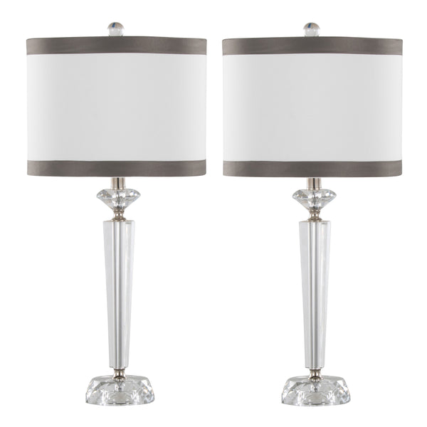 English Elm Diamond Torch 25.75" Crystal Table Lamp Set of 2 — Faceted K9 Bases, Off-White Linen Shades, Nickel Trim B202P224009