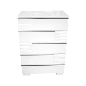 English Elm Modern 5-Drawer Chest White Lacquer Finish – High Gloss Poplar & Engineered Wood, Smooth Metal Rails, Spacious Storage 30.5"W x 44"H B011P353744