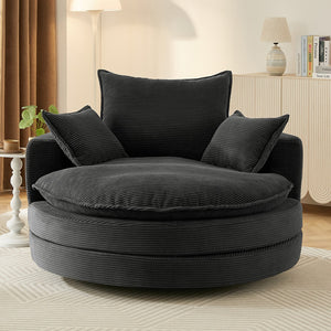 English Elm 360° Oversized Swivel Lounge Chair with 38" Deep Seat Dual-Layer Cushion Corduroy Accent Pillows Black N719S002100B