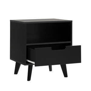Hans Sleek Mid-Century Modern Nightstand with 1 Drawer and Open Cubby for Stylish Storage Solutions