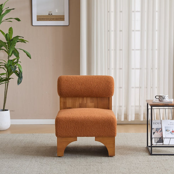 English Elm Christopher Knight Home® - Modern Boucle Lounge Chair with Rolled Backrest and Solid Wood Frame for Cozy, Durable Comfort and Style Natural,Orange N767P256409D