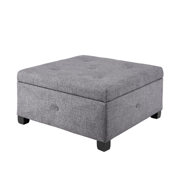 JLA Home Madison Park - Soft Storage Ottoman with Button-Tufted Top and Soft-Close Lid, Solid Wood Legs for Elegant Livingroom Charcoal FPF18-0256