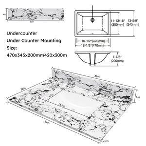 English Elm 31"X22" Bathroom Vanity Top With Undermount Ceramic Sink, Backsplash & Durable Panda White Finish W509P362103